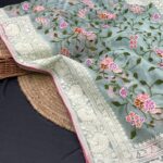 White Multi thread Embroidered Organza Silk with BP