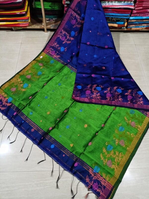 Pure khadi cotton hand Woven saree Cupper Jori Multi thread work Jamdani Saree - Image 3