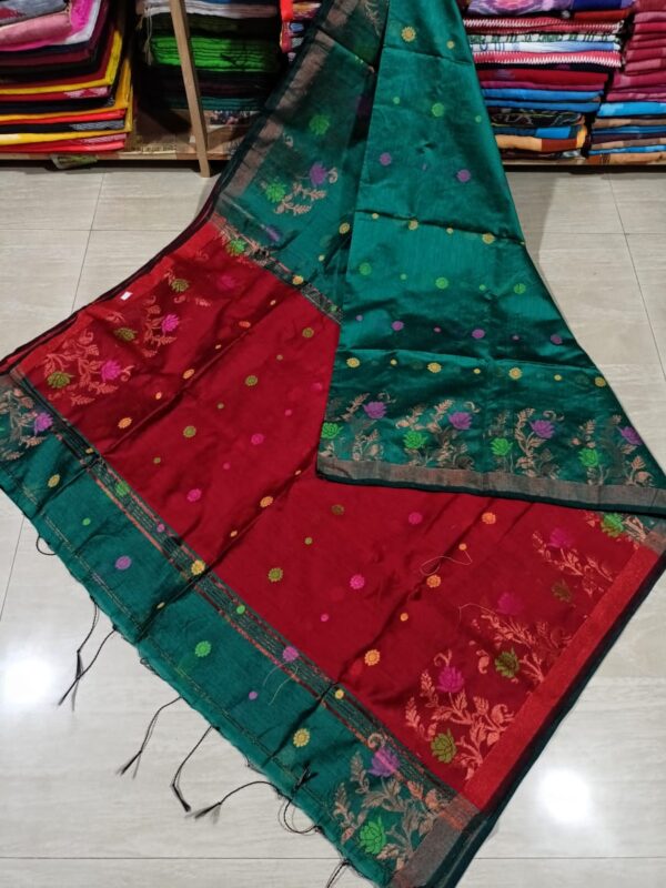 Pure khadi cotton hand Woven saree Cupper Jori Multi thread work Jamdani Saree - Image 5