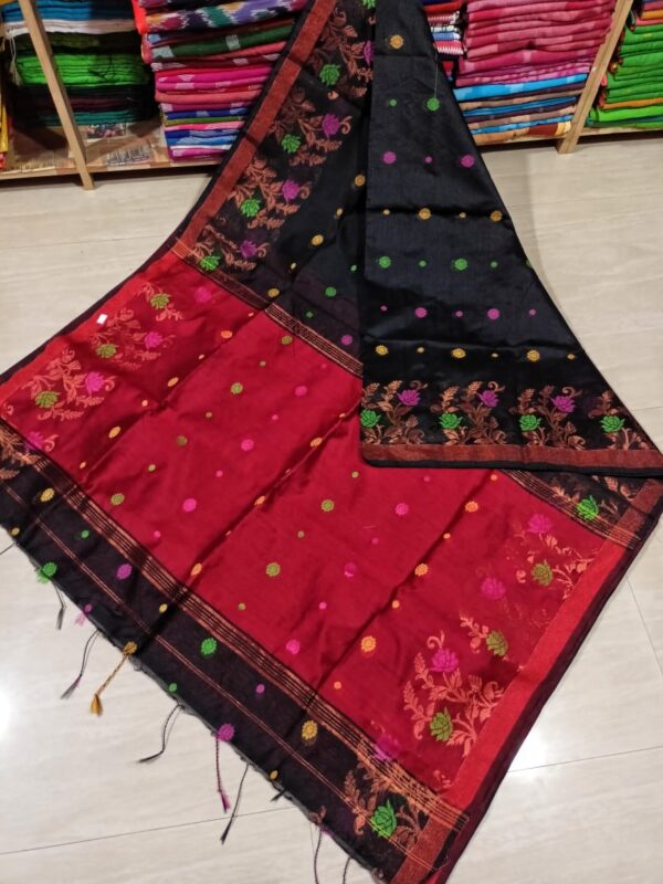 Pure khadi cotton hand Woven saree Cupper Jori Multi thread work Jamdani Saree