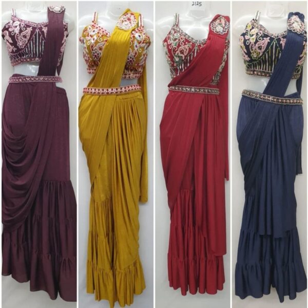 Ready to wear Marron Sharara Saree with belt with embroidered Blouse