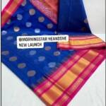 CHANDERI KUPPADAM SAREE WITH CONTRAST ZARI TEMPLE BORDER RANI PINK WITH BLUE COLOR