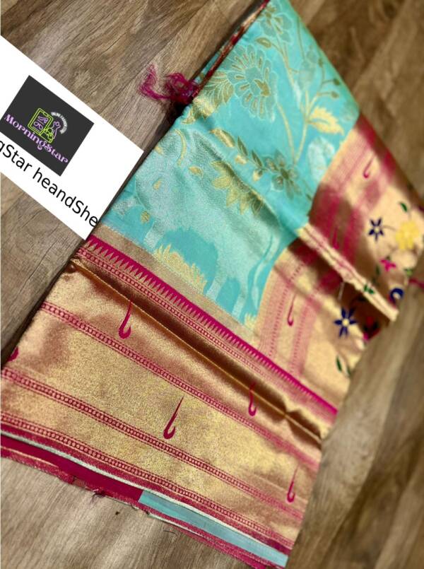 Sea green with Rani hot border paithani